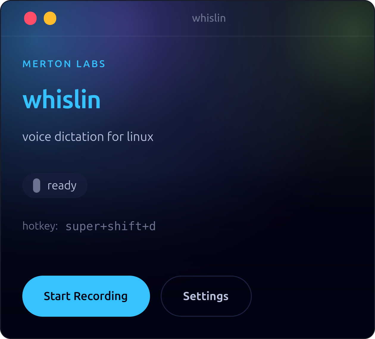 Whislin main interface